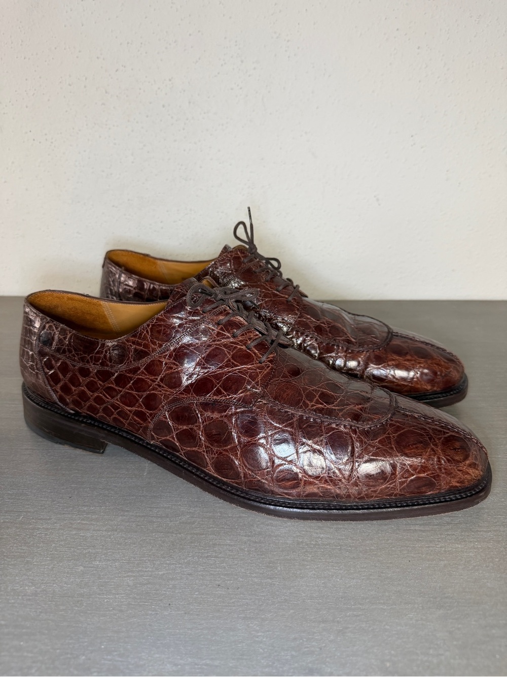 Mezlan Genuine Crocodile Leather Derby Dress Shoes Men’s Size 17M Made In Spain